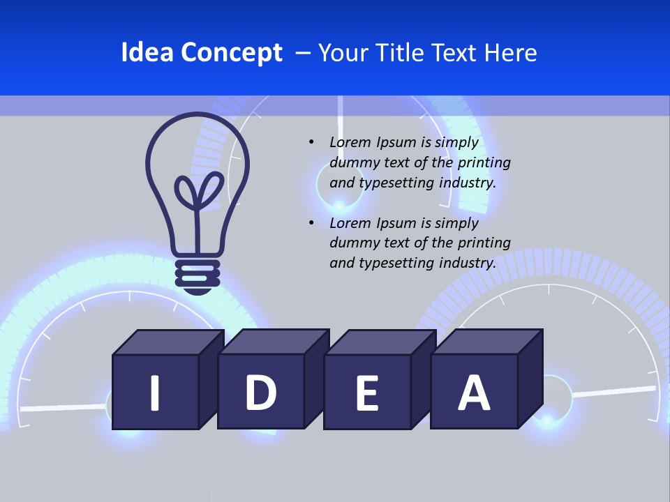 Three Speedometers On A Black Background With Blue Lights PowerPoint Template