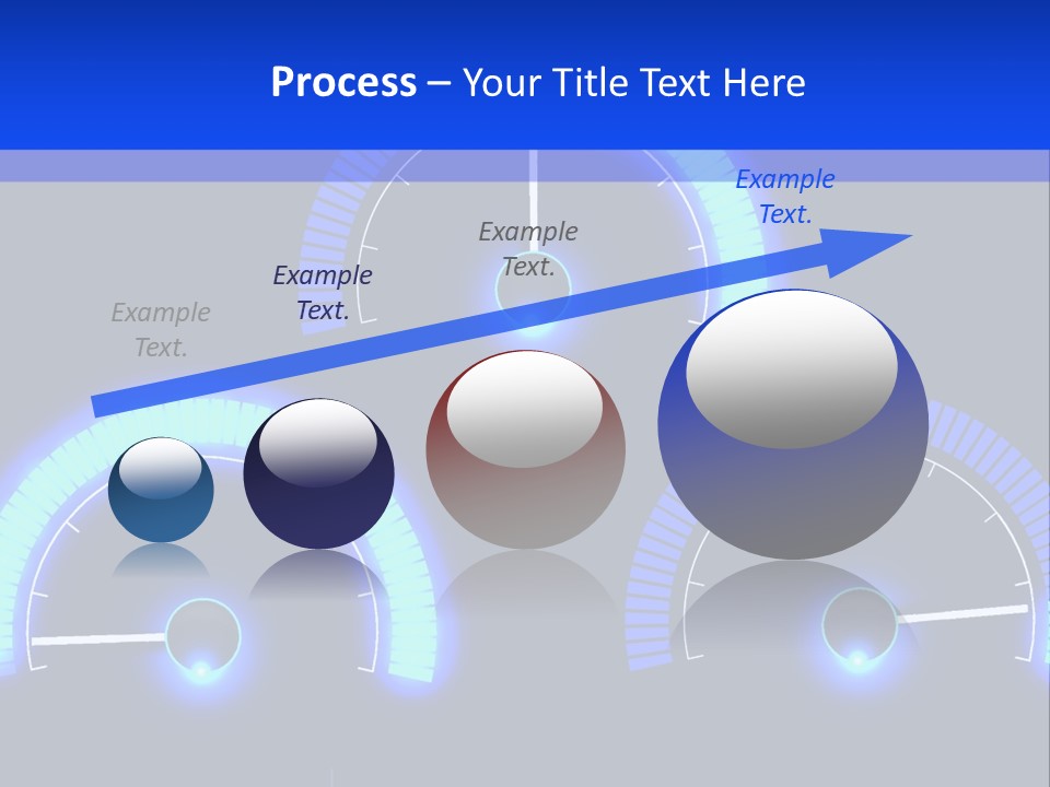 Three Speedometers On A Black Background With Blue Lights PowerPoint Template