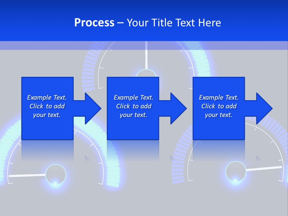 Three Speedometers On A Black Background With Blue Lights PowerPoint Template