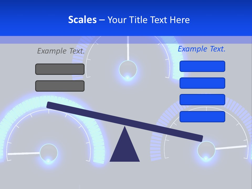 Three Speedometers On A Black Background With Blue Lights PowerPoint Template