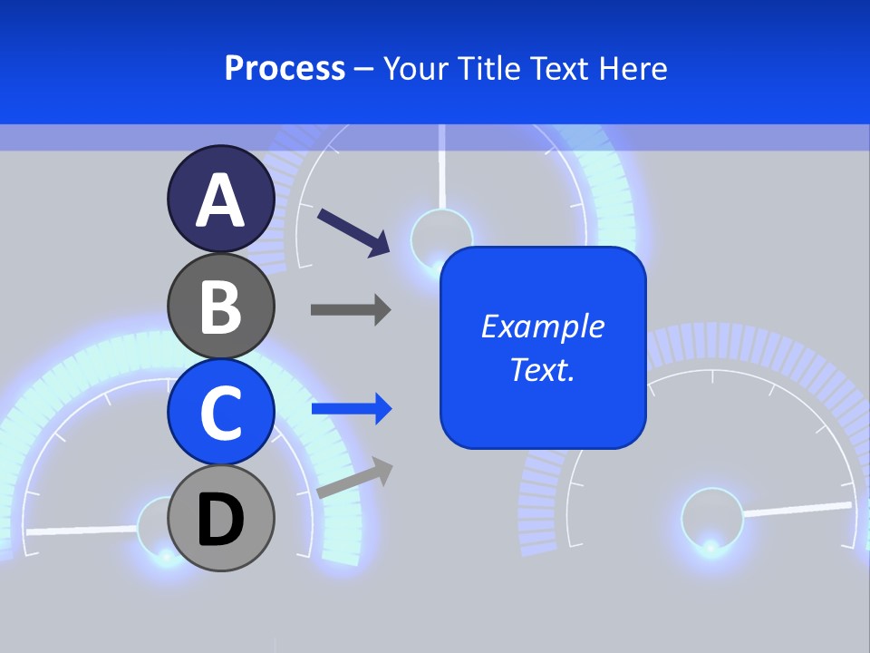 Three Speedometers On A Black Background With Blue Lights PowerPoint Template