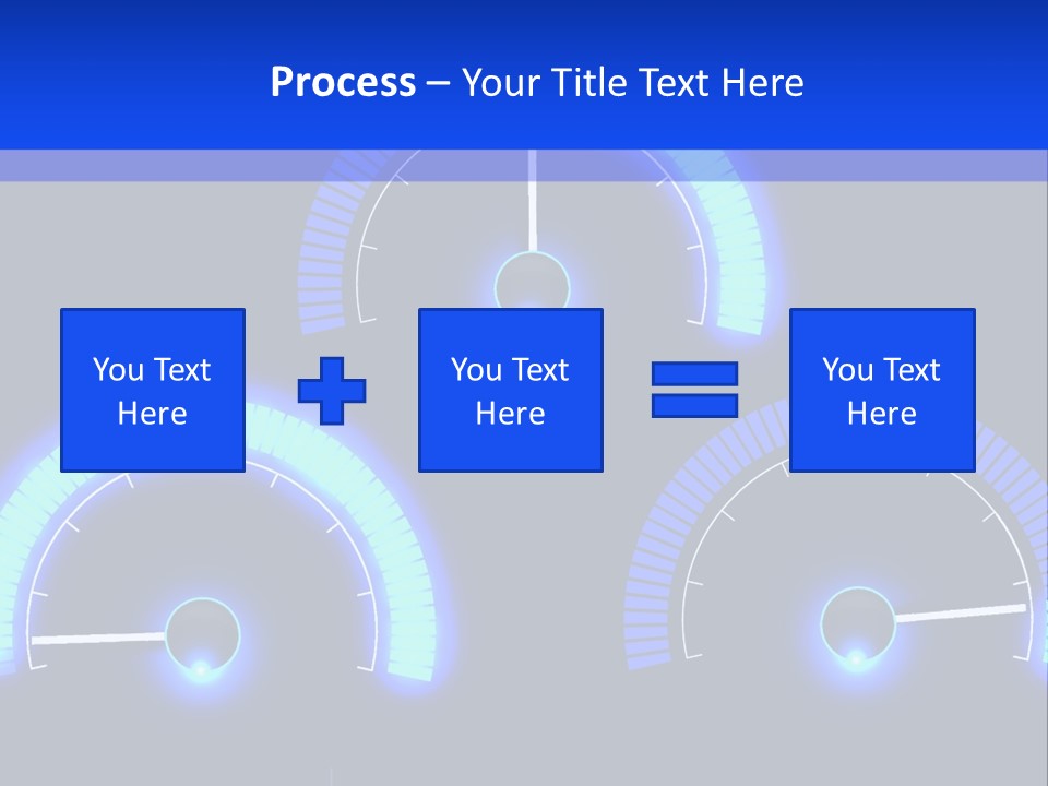 Three Speedometers On A Black Background With Blue Lights PowerPoint Template