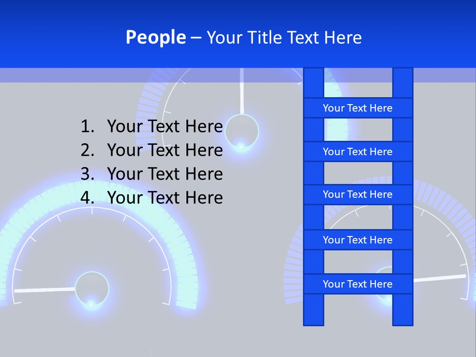 Three Speedometers On A Black Background With Blue Lights PowerPoint Template