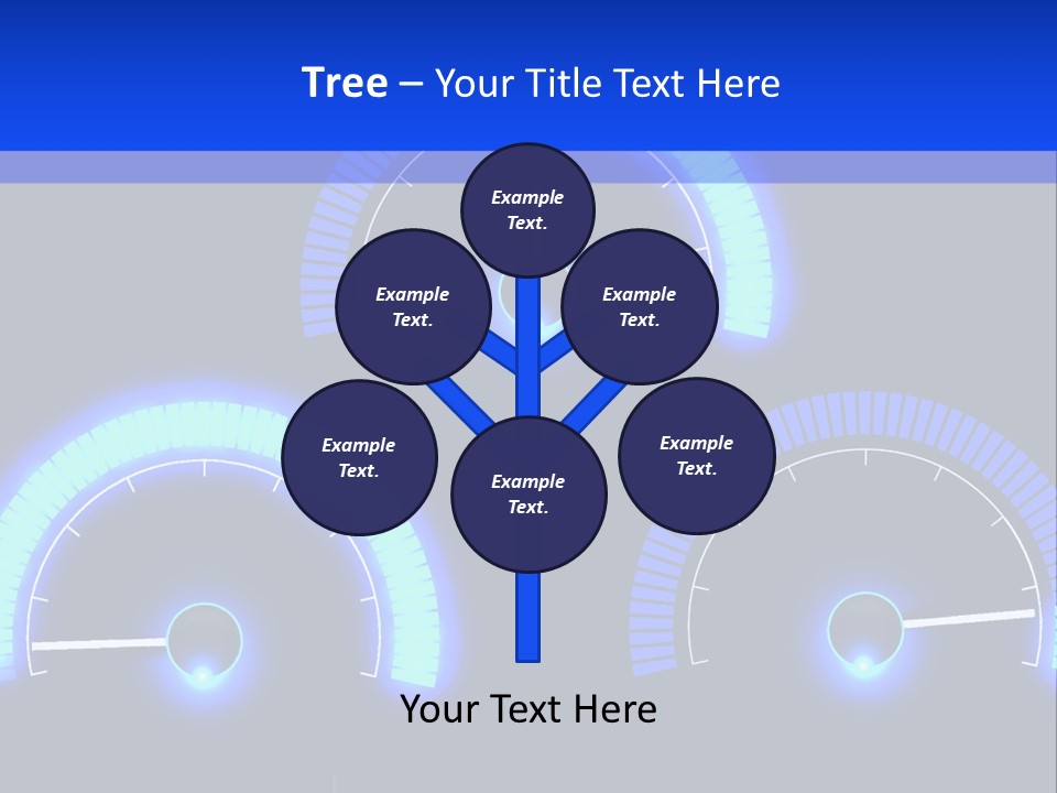 Three Speedometers On A Black Background With Blue Lights PowerPoint Template