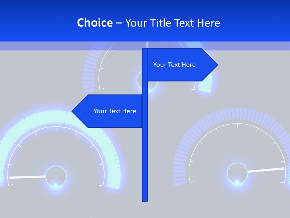Three Speedometers On A Black Background With Blue Lights PowerPoint Template