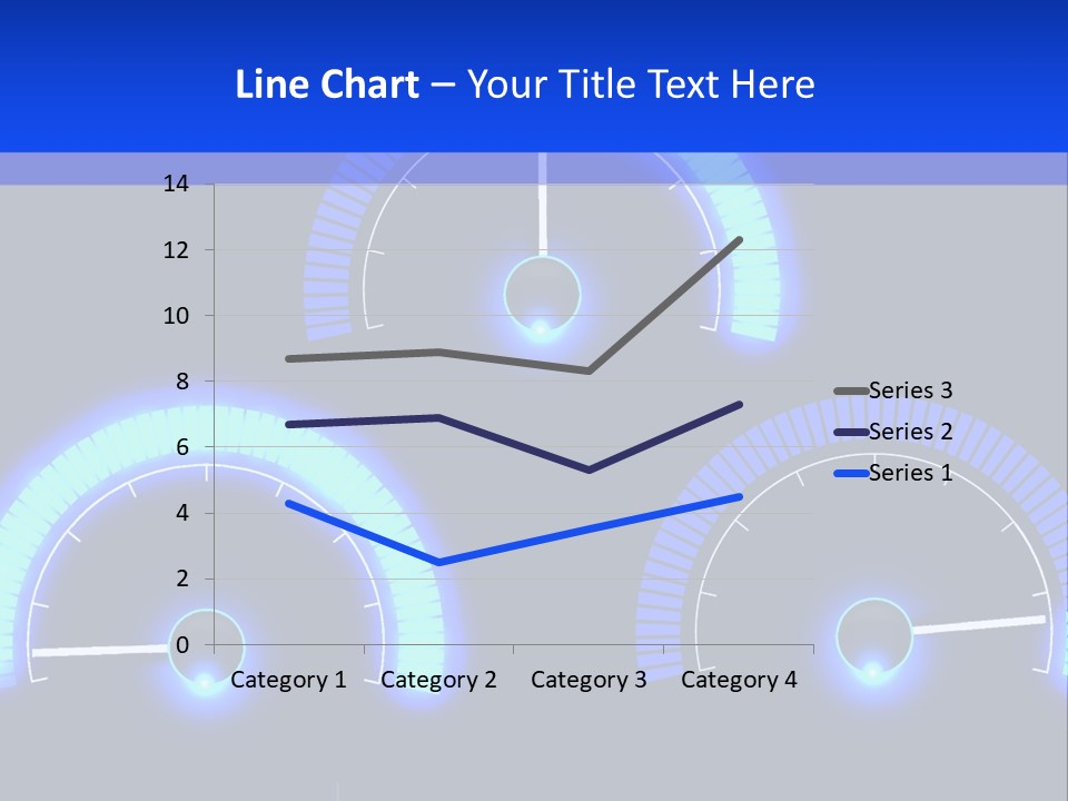Three Speedometers On A Black Background With Blue Lights PowerPoint Template
