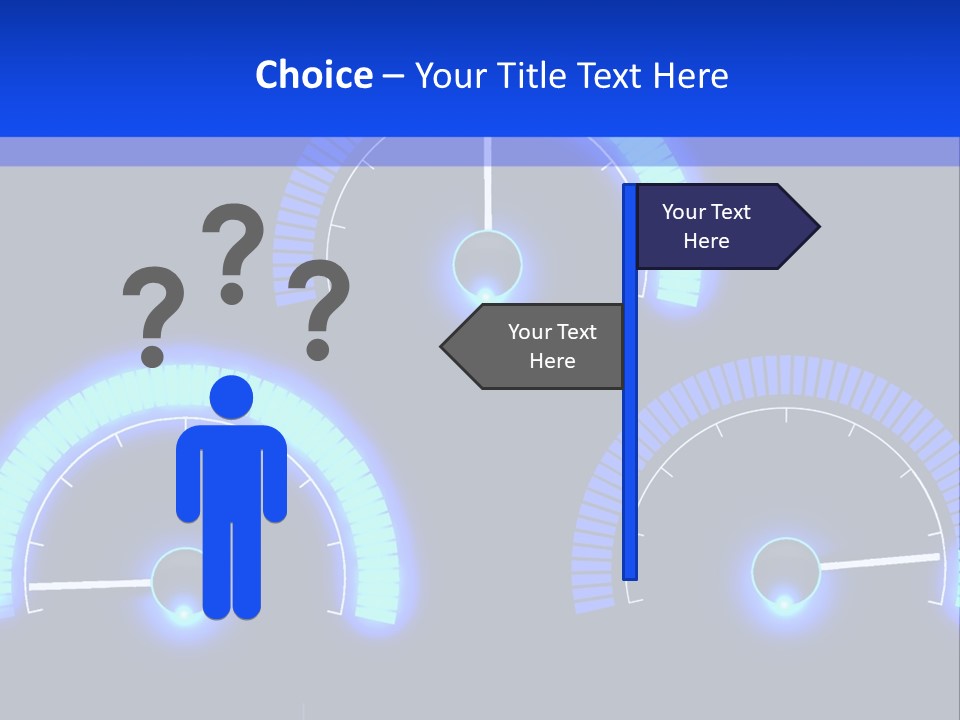 Three Speedometers On A Black Background With Blue Lights PowerPoint Template