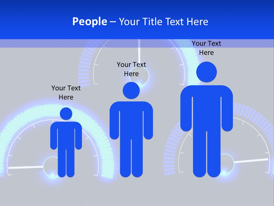 Three Speedometers On A Black Background With Blue Lights PowerPoint Template