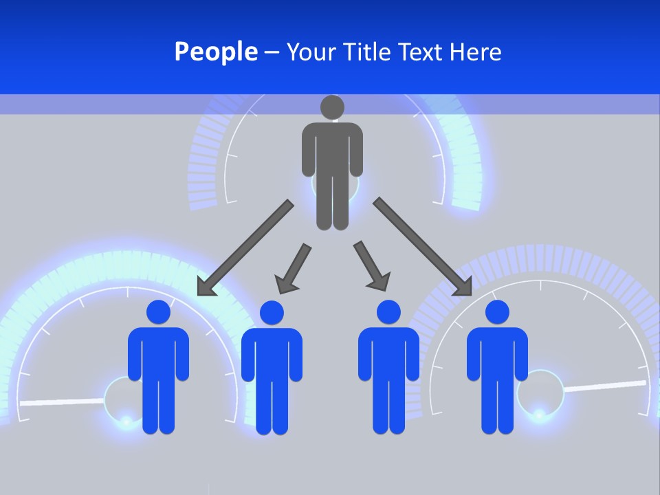 Three Speedometers On A Black Background With Blue Lights PowerPoint Template