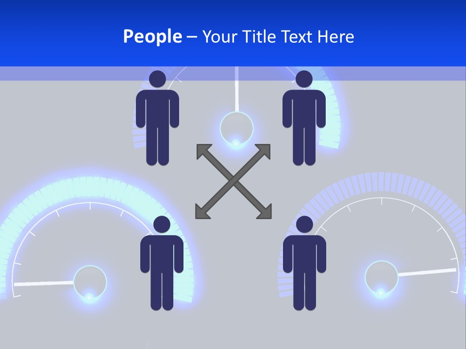 Three Speedometers On A Black Background With Blue Lights PowerPoint Template