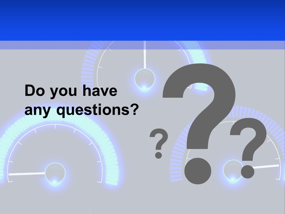 Three Speedometers On A Black Background With Blue Lights PowerPoint Template