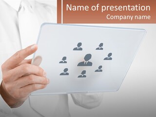 A Person Holding A Tablet With A Group Of People On It PowerPoint Template