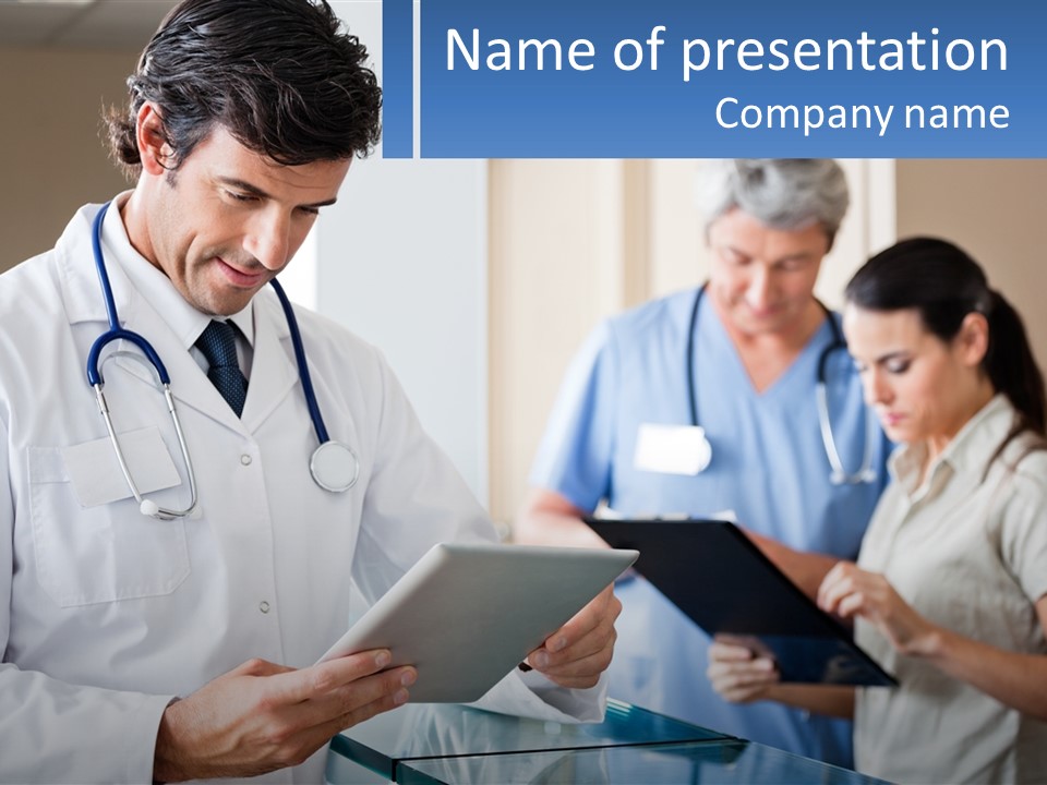 A Doctor Is Looking At Something On A Tablet PowerPoint Template