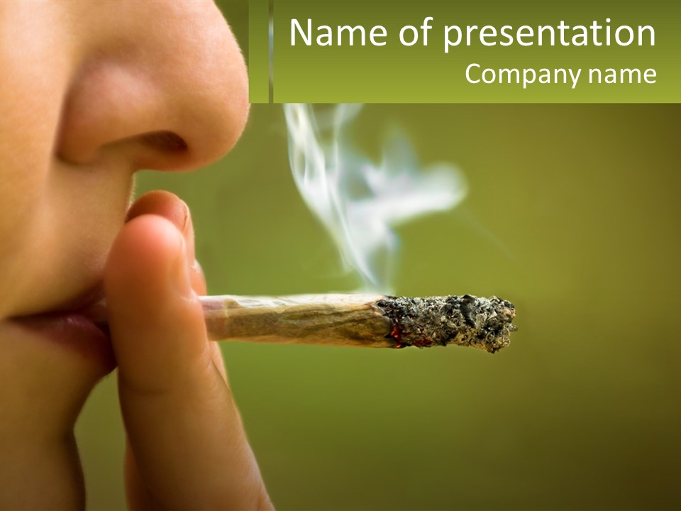 A Woman Smoking A Cigarette With A Green Background PowerPoint Template