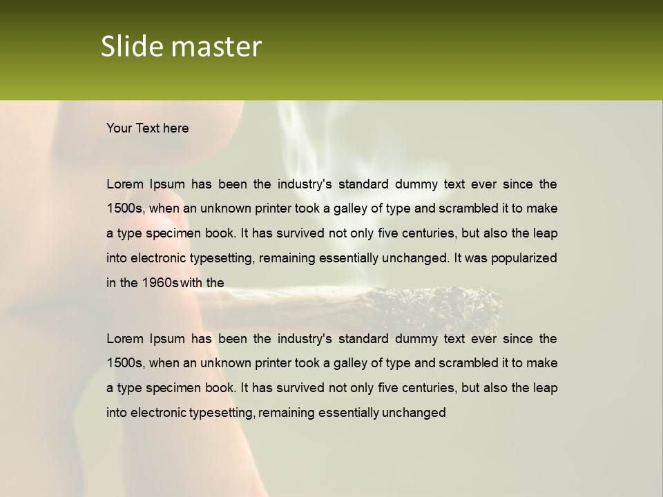 A Woman Smoking A Cigarette With A Green Background PowerPoint Template