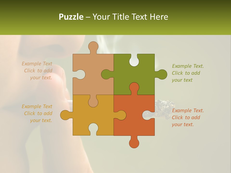 A Woman Smoking A Cigarette With A Green Background PowerPoint Template