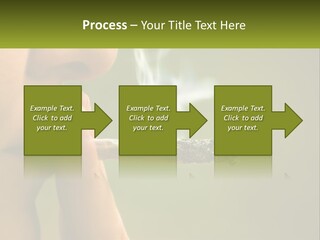 A Woman Smoking A Cigarette With A Green Background PowerPoint Template