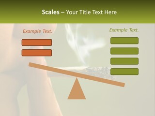 A Woman Smoking A Cigarette With A Green Background PowerPoint Template