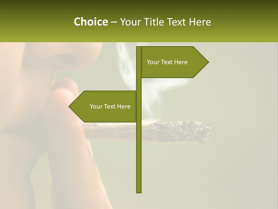 A Woman Smoking A Cigarette With A Green Background PowerPoint Template