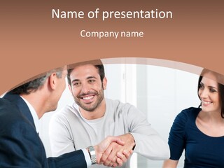 A Man Shaking Hands With A Woman In A Business Meeting PowerPoint Template