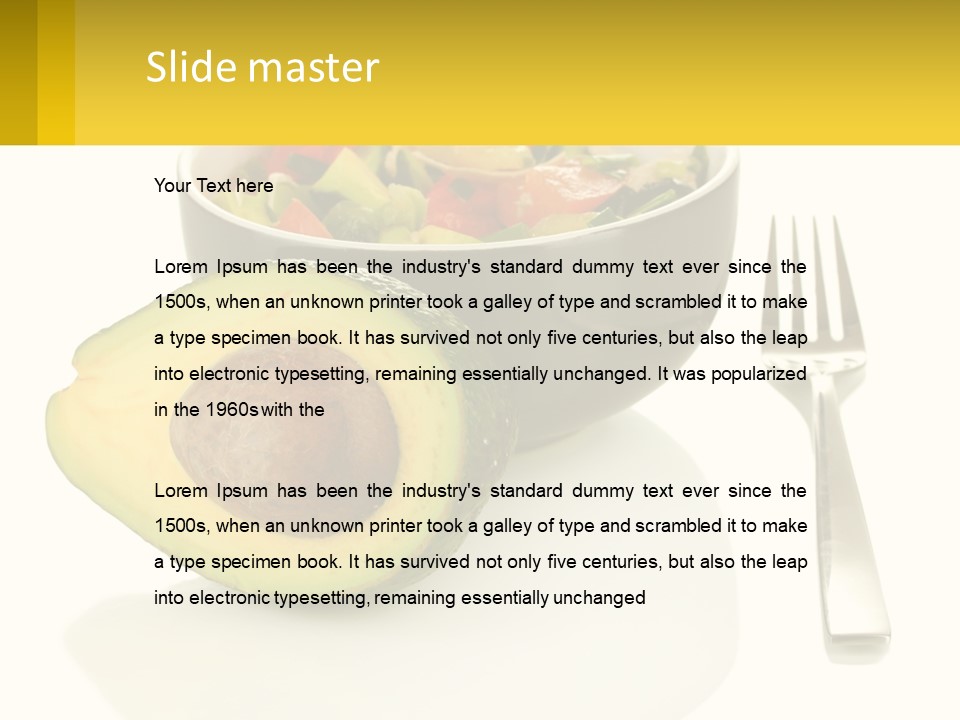 A Bowl Of Salad With An Avocado Next To A Fork PowerPoint Template