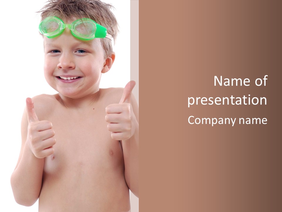 A Young Boy With Goggles Giving A Thumbs Up PowerPoint Template