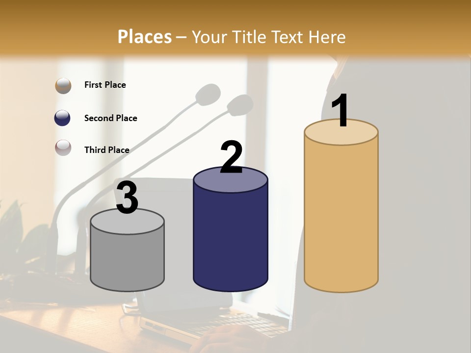 A Man Standing At A Podium With A Laptop In Front Of Him PowerPoint Template