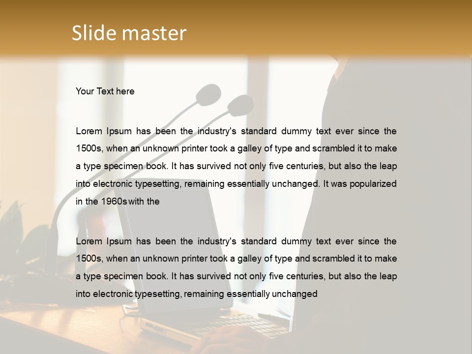 A Man Standing At A Podium With A Laptop In Front Of Him PowerPoint Template