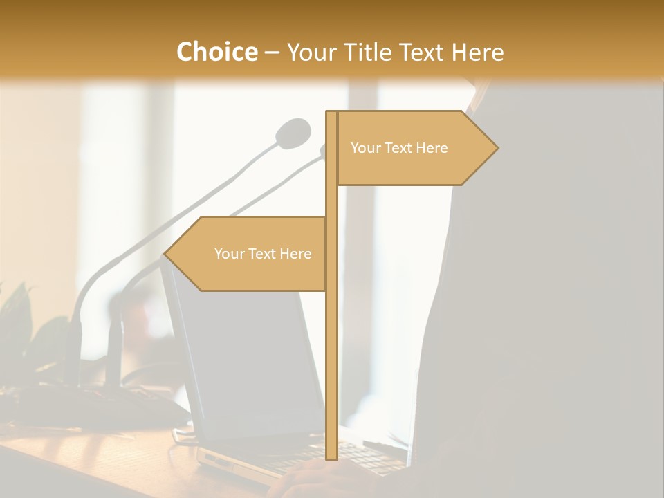 A Man Standing At A Podium With A Laptop In Front Of Him PowerPoint Template