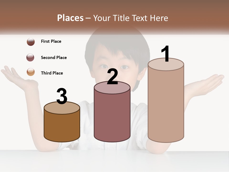 A Young Boy Sitting At A Table With His Hands Out PowerPoint Template