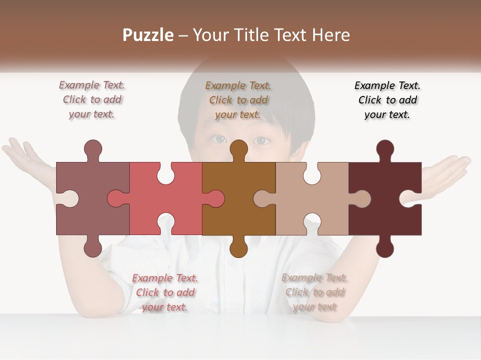 A Young Boy Sitting At A Table With His Hands Out PowerPoint Template