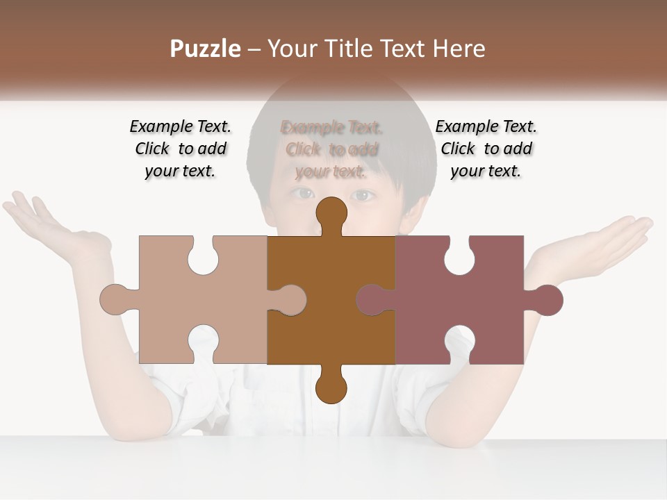 A Young Boy Sitting At A Table With His Hands Out PowerPoint Template