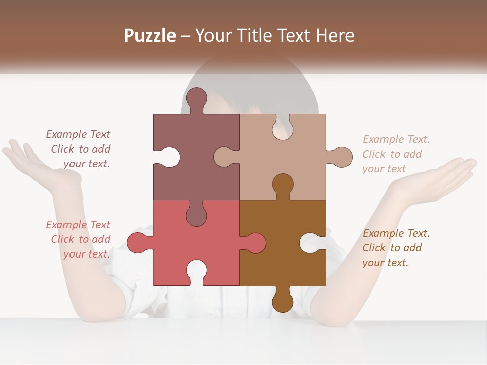 A Young Boy Sitting At A Table With His Hands Out PowerPoint Template