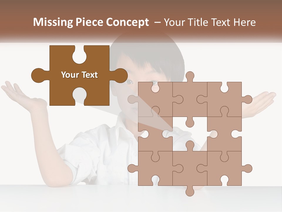 A Young Boy Sitting At A Table With His Hands Out PowerPoint Template
