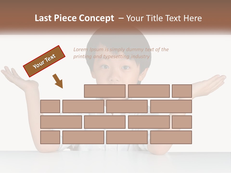 A Young Boy Sitting At A Table With His Hands Out PowerPoint Template