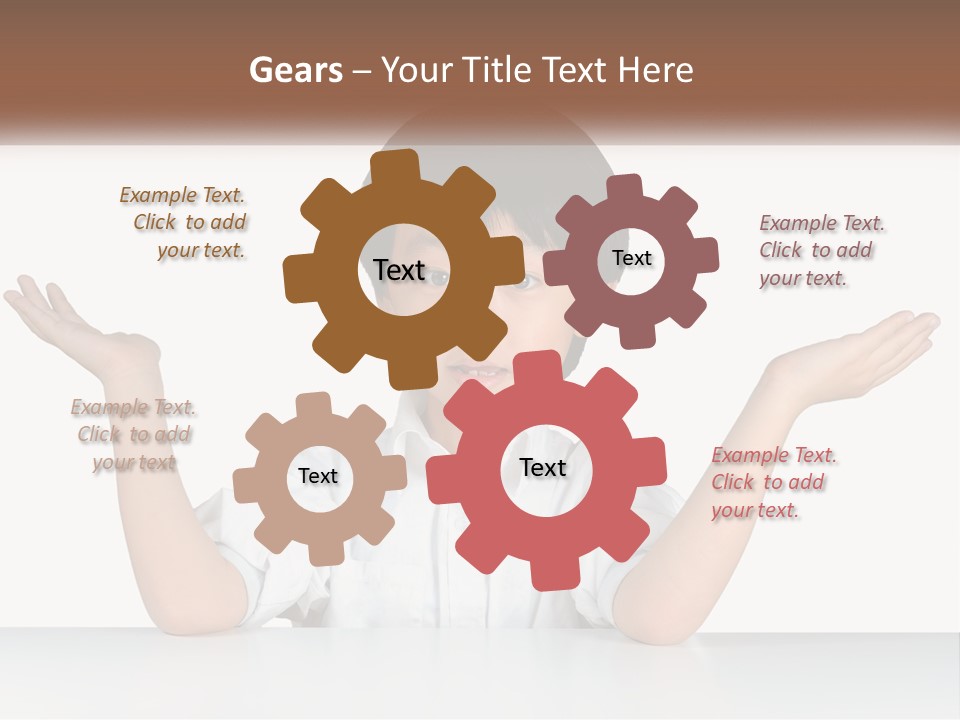 A Young Boy Sitting At A Table With His Hands Out PowerPoint Template