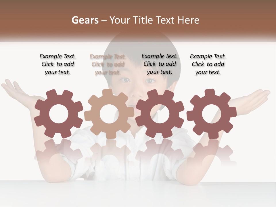 A Young Boy Sitting At A Table With His Hands Out PowerPoint Template