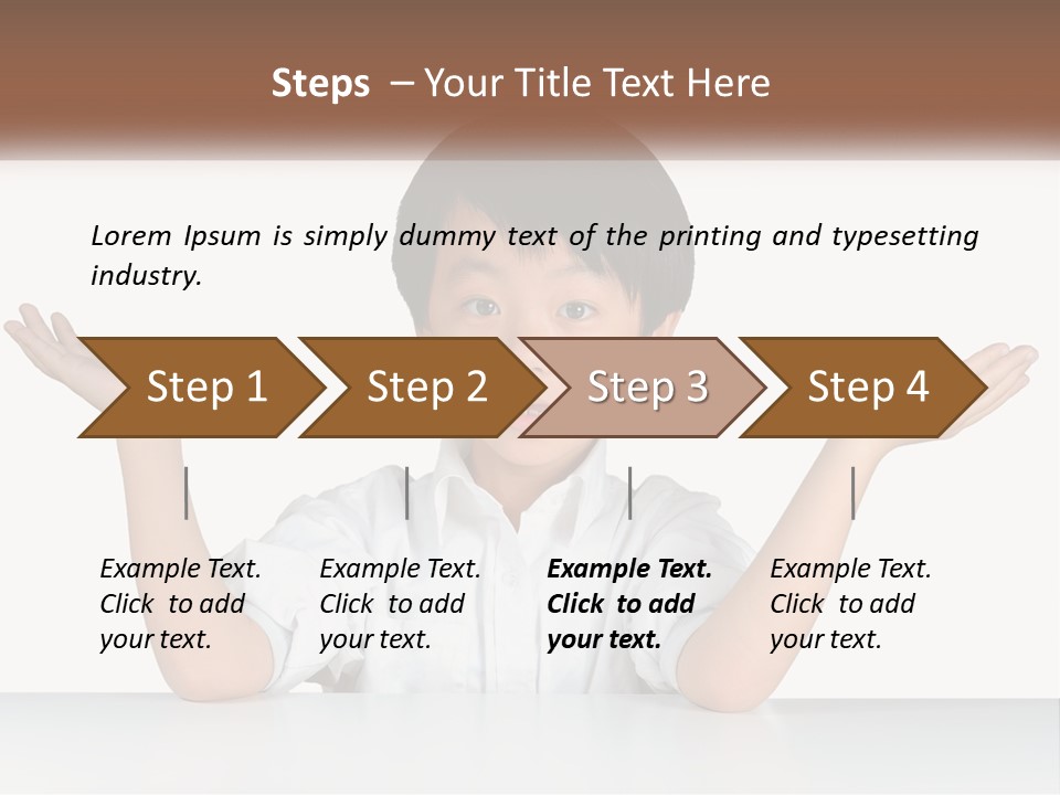 A Young Boy Sitting At A Table With His Hands Out PowerPoint Template