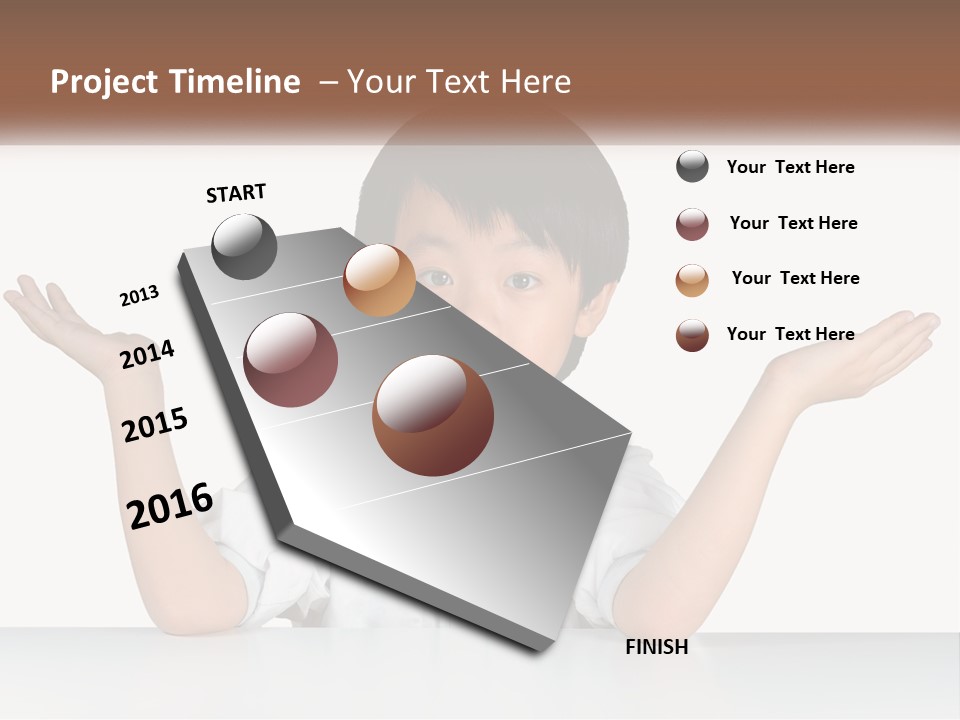 A Young Boy Sitting At A Table With His Hands Out PowerPoint Template