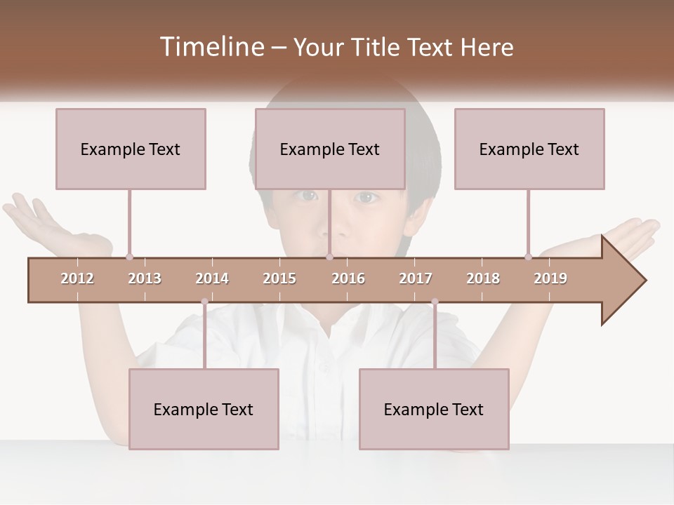 A Young Boy Sitting At A Table With His Hands Out PowerPoint Template