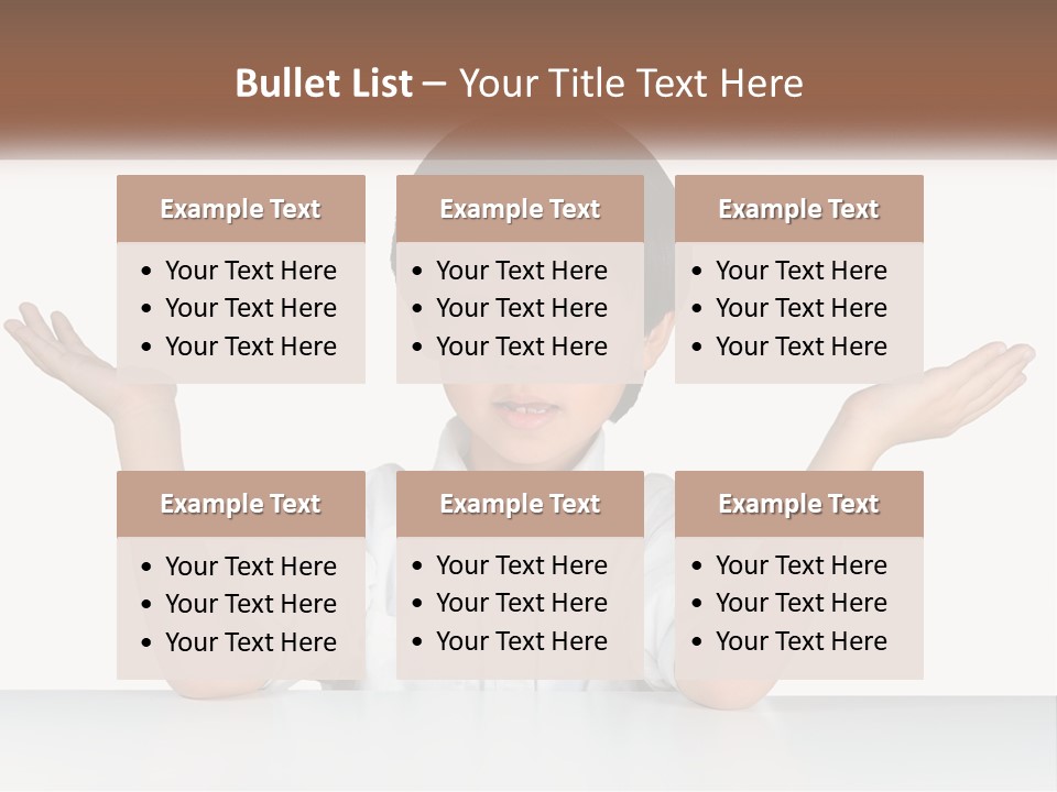 A Young Boy Sitting At A Table With His Hands Out PowerPoint Template