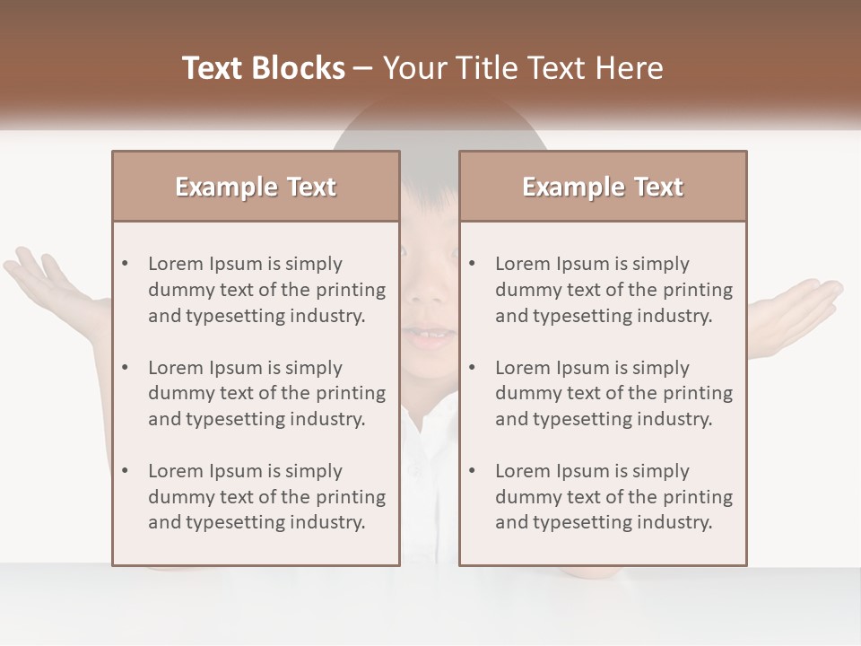 A Young Boy Sitting At A Table With His Hands Out PowerPoint Template