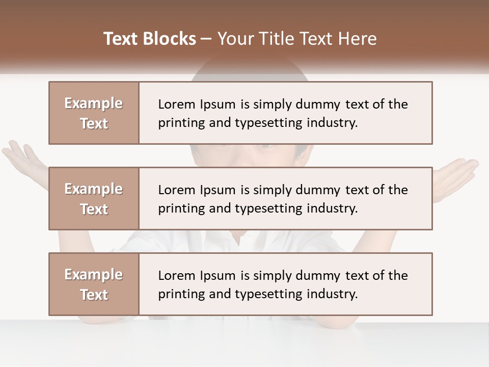 A Young Boy Sitting At A Table With His Hands Out PowerPoint Template