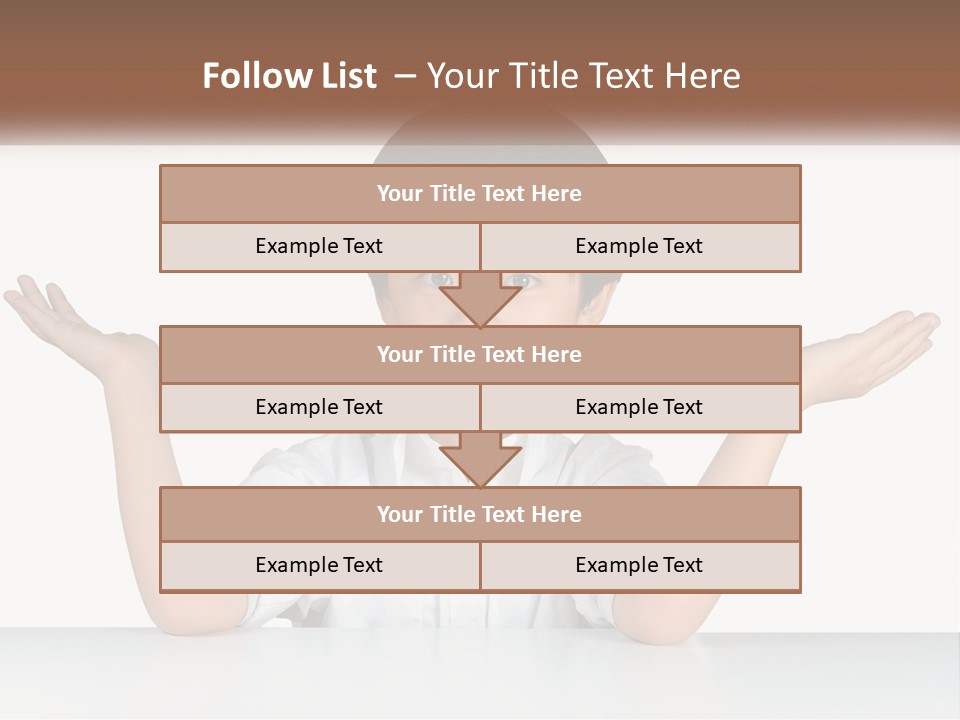 A Young Boy Sitting At A Table With His Hands Out PowerPoint Template