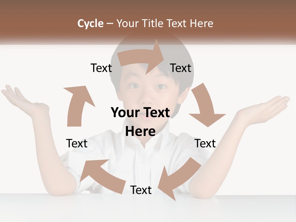 A Young Boy Sitting At A Table With His Hands Out PowerPoint Template