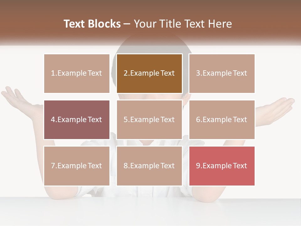 A Young Boy Sitting At A Table With His Hands Out PowerPoint Template