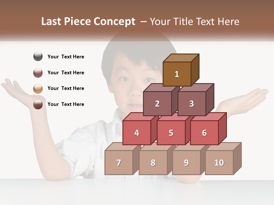A Young Boy Sitting At A Table With His Hands Out PowerPoint Template