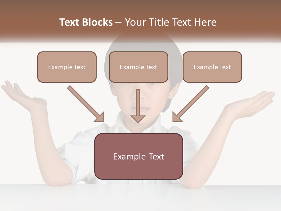 A Young Boy Sitting At A Table With His Hands Out PowerPoint Template