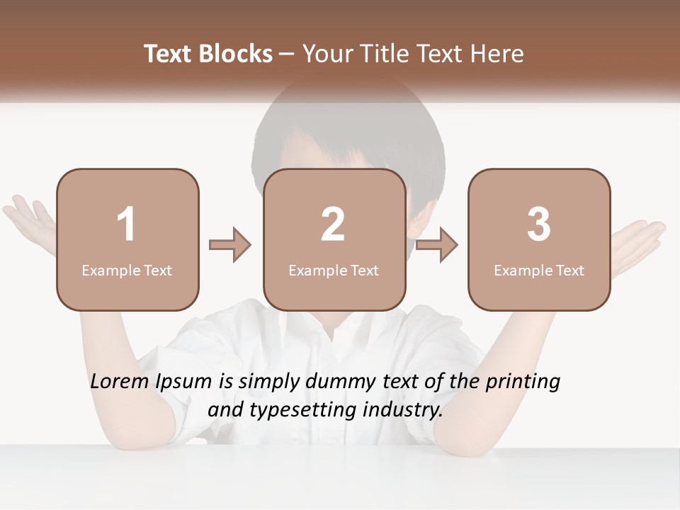 A Young Boy Sitting At A Table With His Hands Out PowerPoint Template