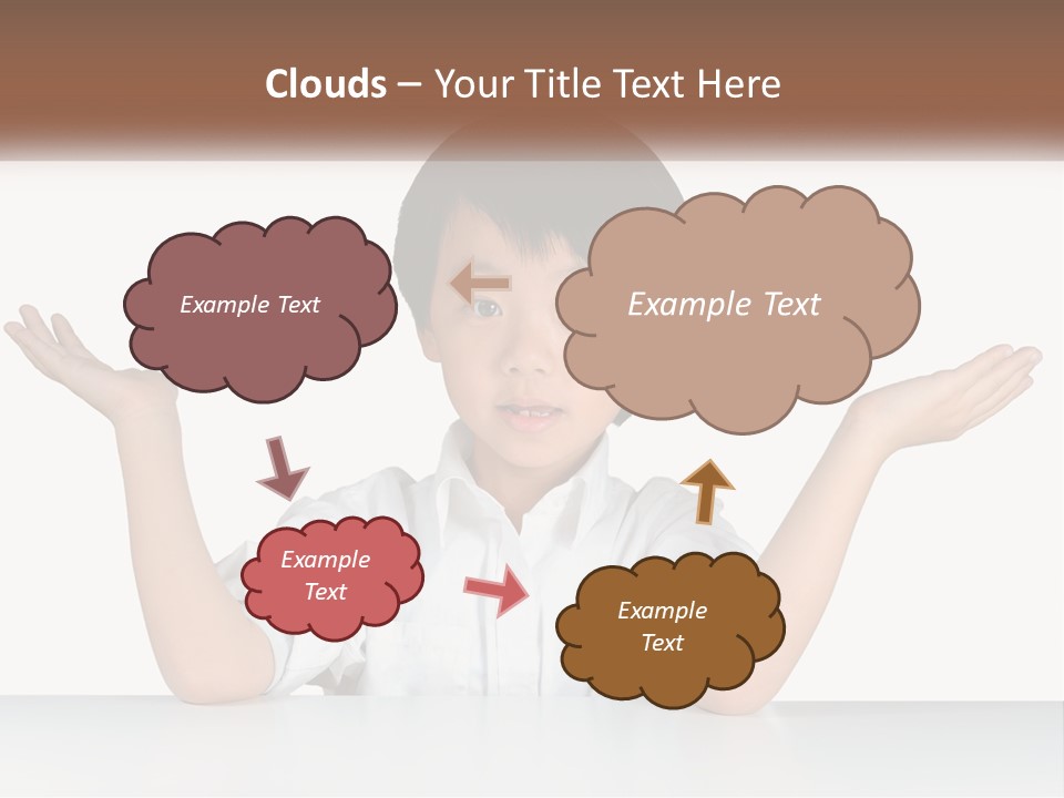 A Young Boy Sitting At A Table With His Hands Out PowerPoint Template